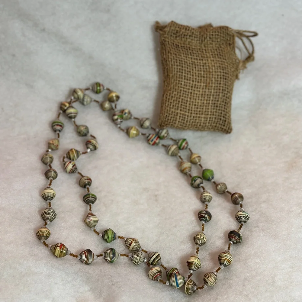 Handcrafted Handmade Uganda Rolled Recycled Paper Bead For Life‎ Necklace- 28”